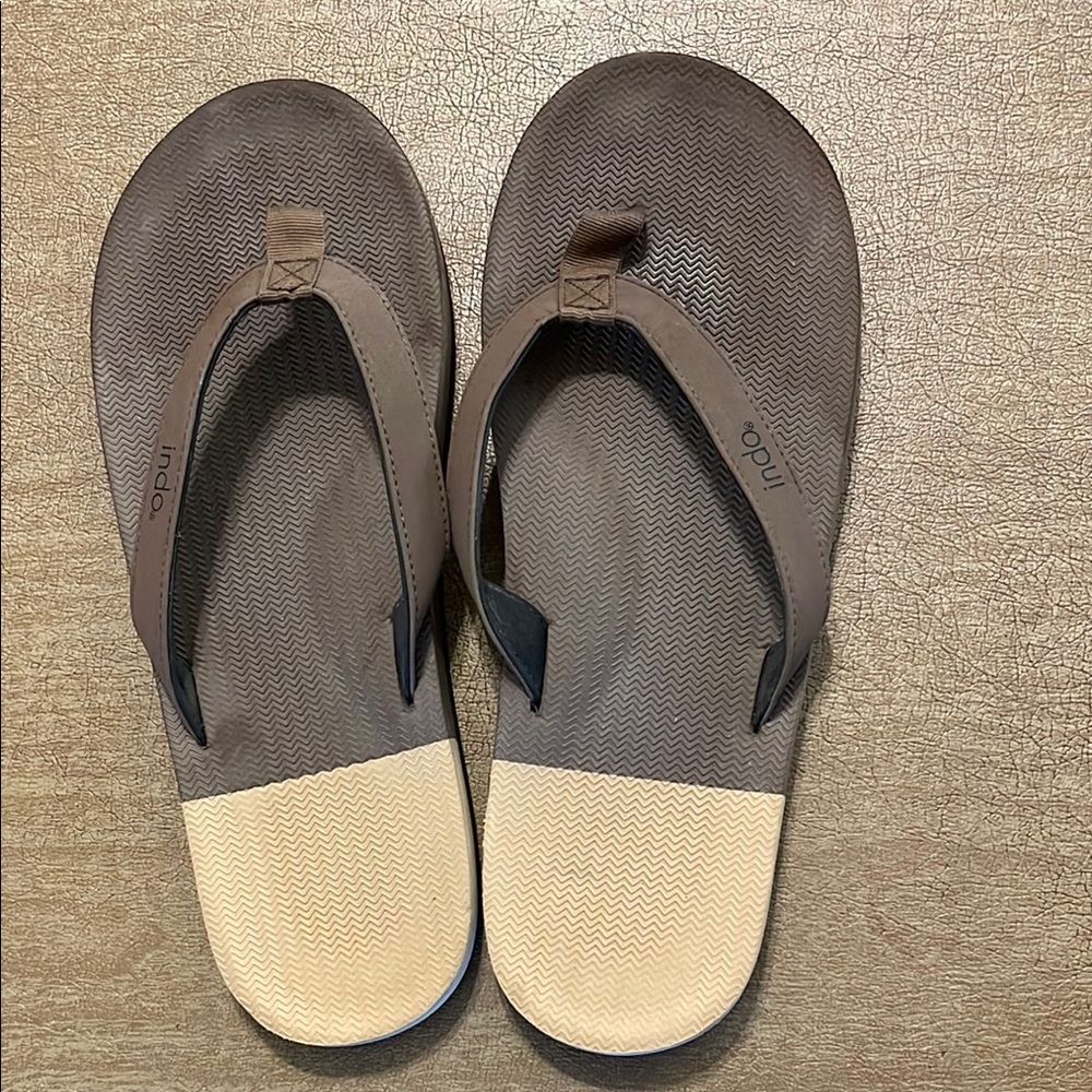 Men's Brown and Tan Indo Flip Flops